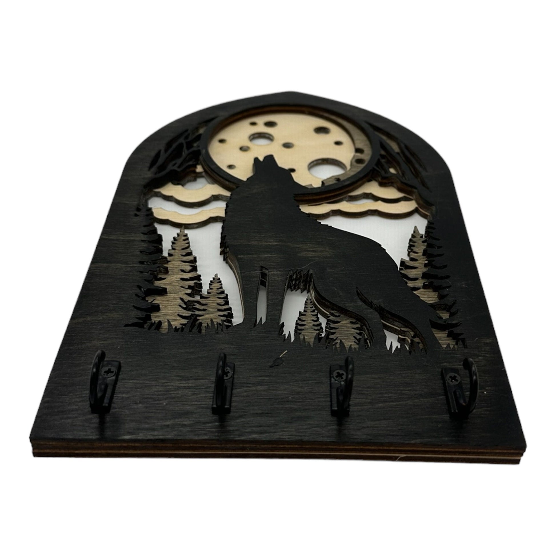 Wold Howling at Moon Four Hook Arch Key Hanger/ Organizer
