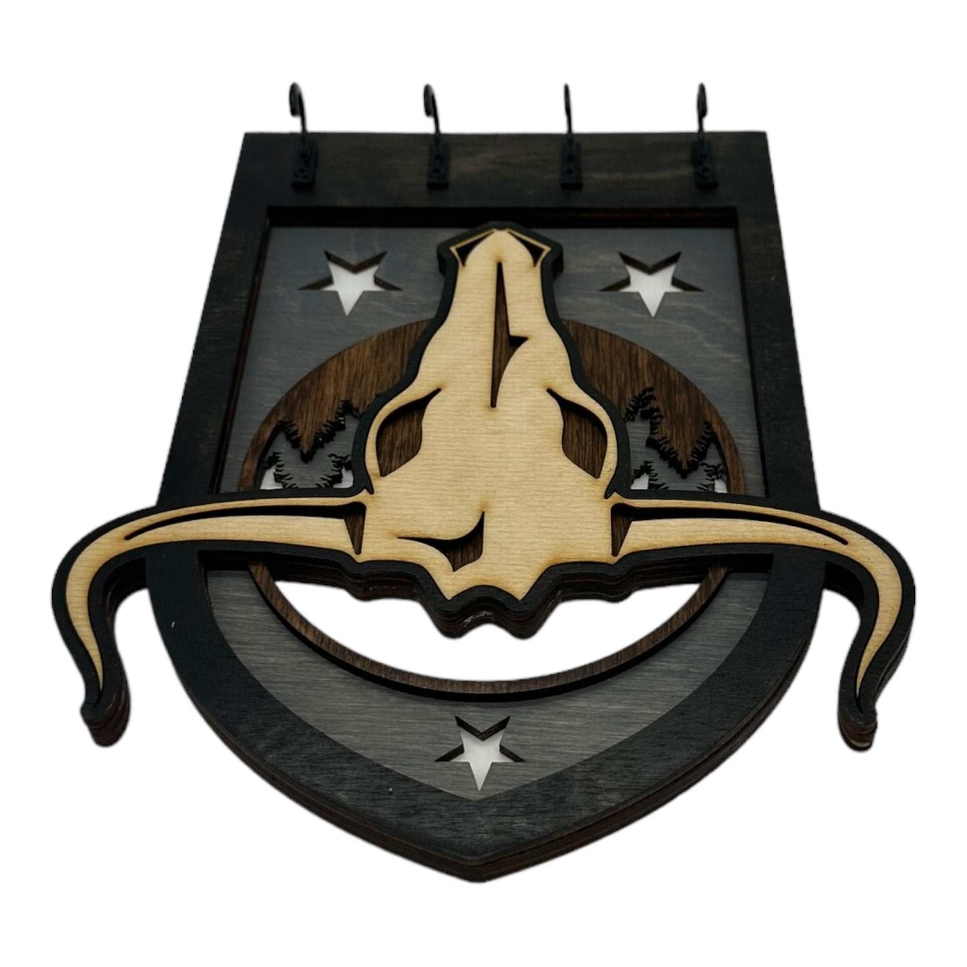 Bull Skull Four Hook Arch Key Hanger/ Organizer