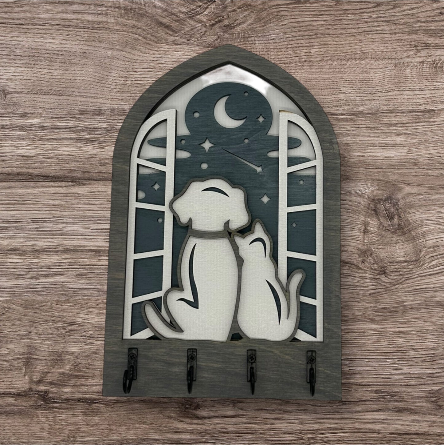 Dog and Cat Four Hook Arch Key Hanger/ Organizer