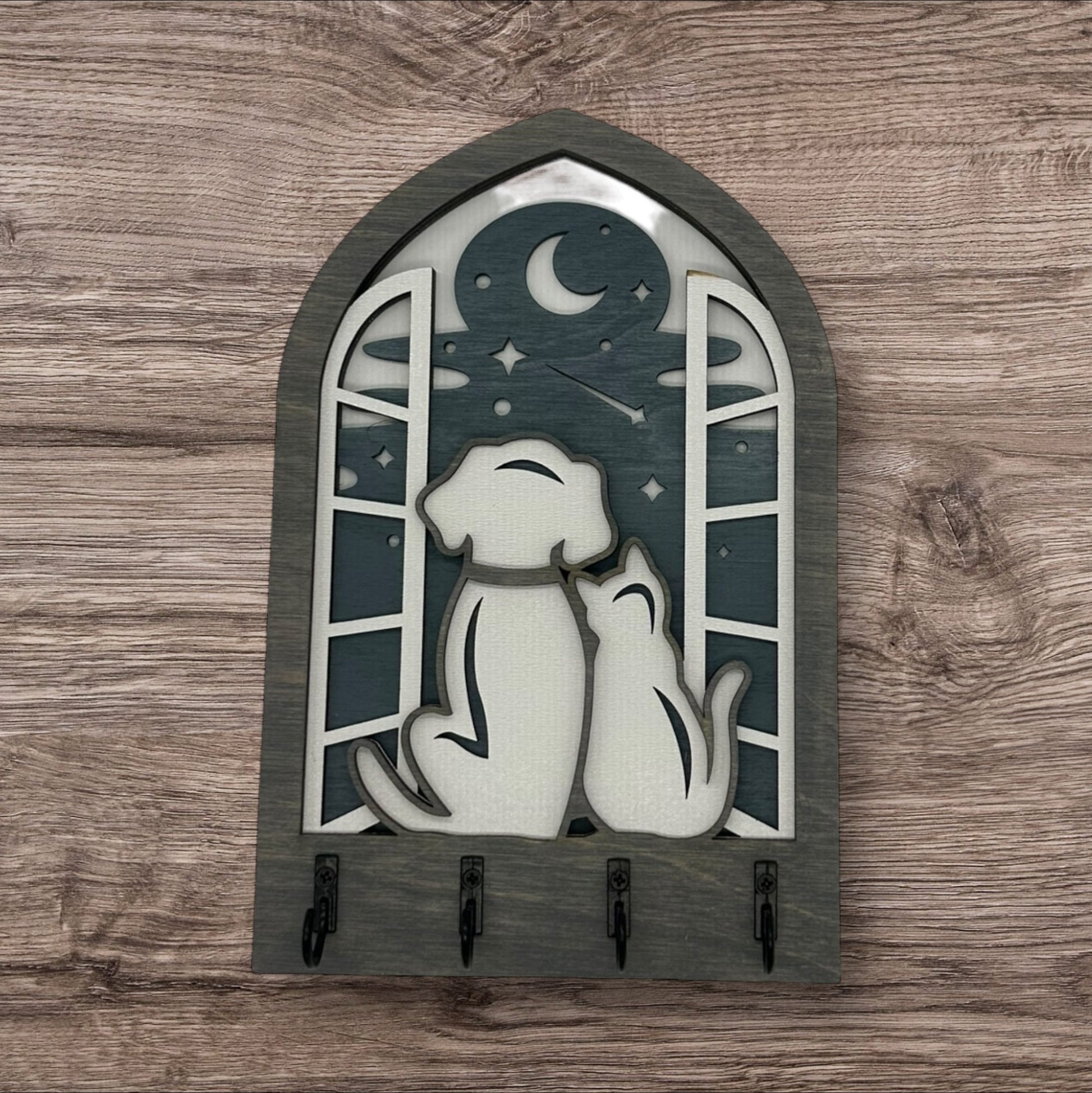 Dog and Cat Four Hook Arch Key Hanger/ Organizer