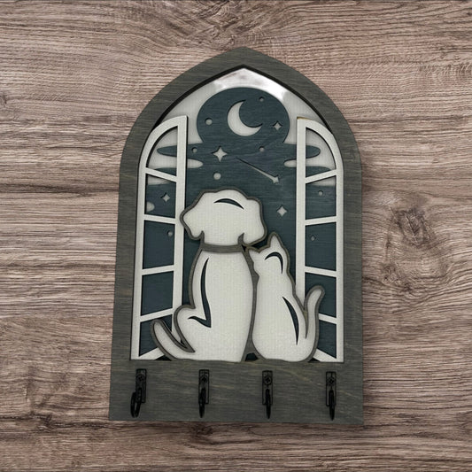 Dog and Cat Four Hook Arch Key Hanger/ Organizer