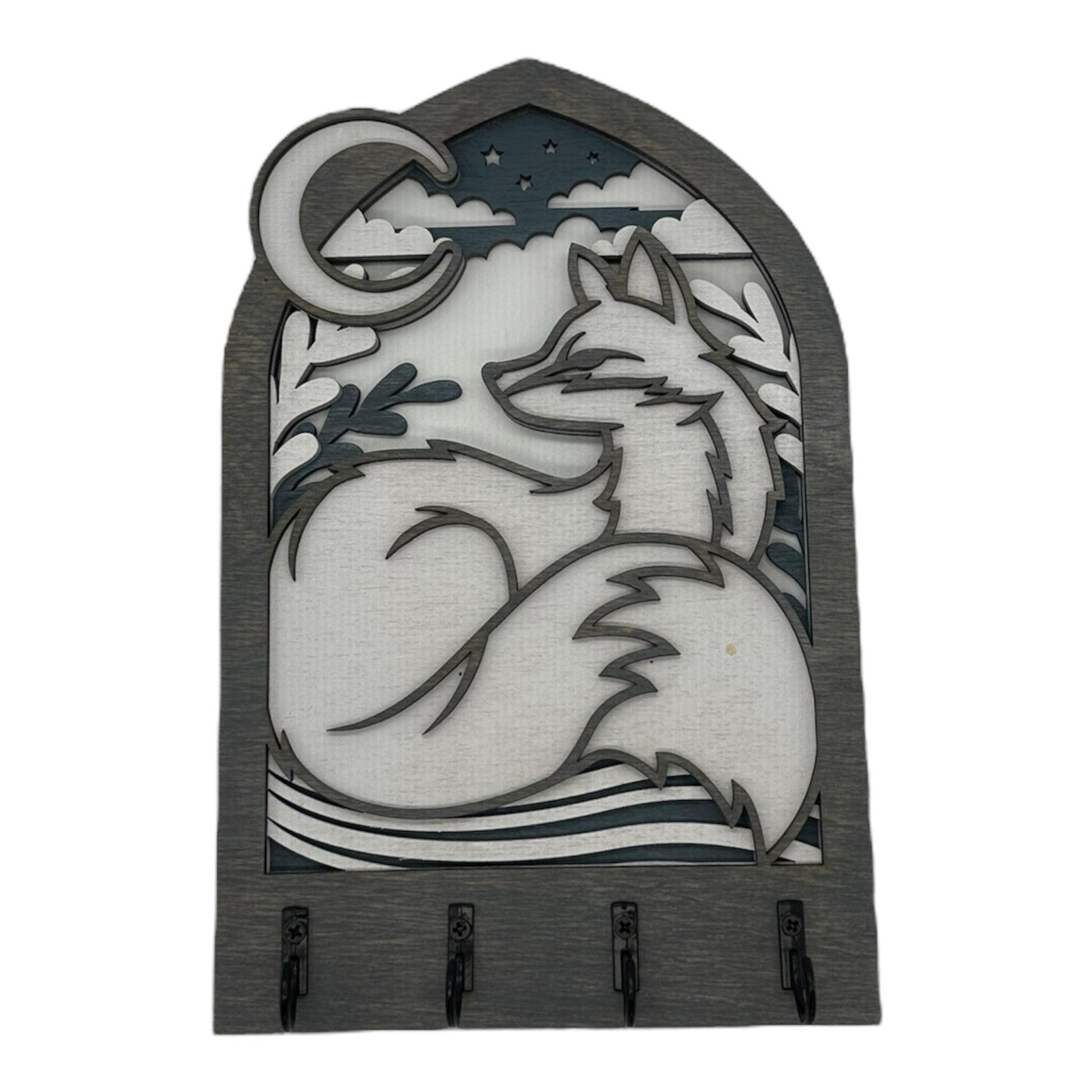 Fox and Moon Four Hook Arch Key Hanger/ Organizer