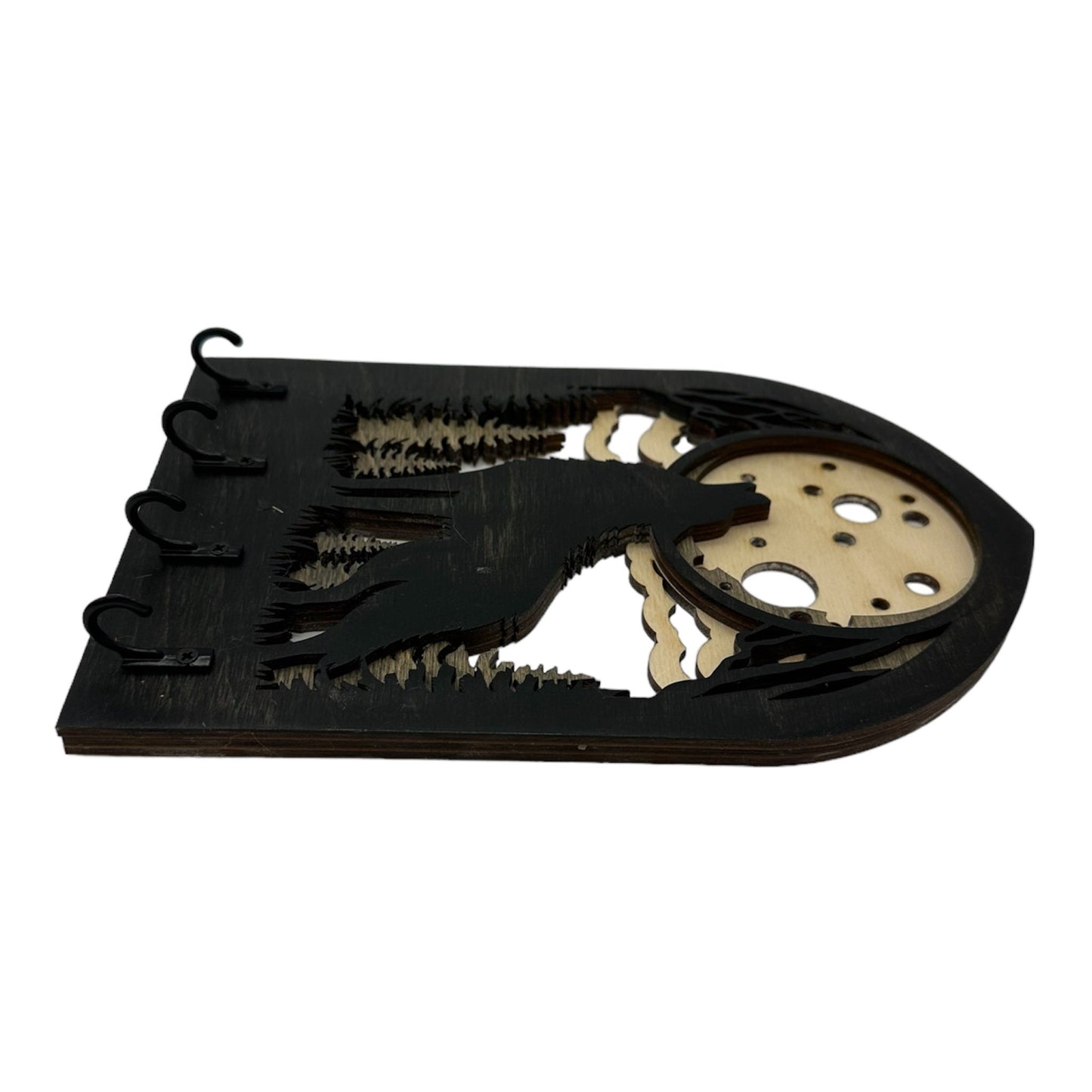 Wold Howling at Moon Four Hook Arch Key Hanger/ Organizer