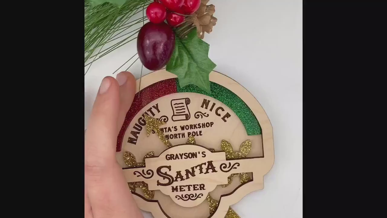 CUSTOMIZABLE Santa Naughty/Nice Functioning Gear Wooden Christmas Ornament